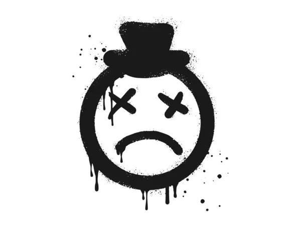 Personagem Emoticon Rosto Assustador Doente Com Chapéu Pulverizar Graffiti Pintado —  Vetores de Stock