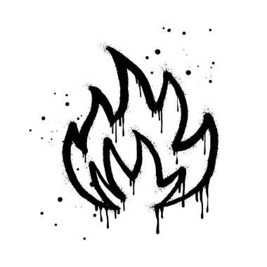 Sprey boyalı grafiti alev ikonu. Ateş sembolü. Beyaz arka planda izole edilmiş. vektör illüstrasyonu