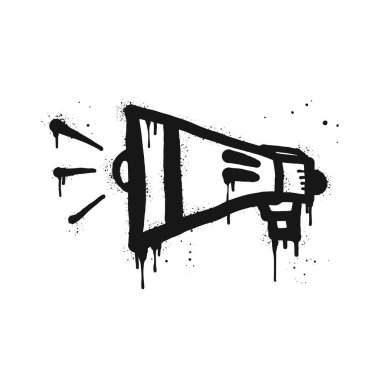 Sprey, siyah üzerine beyaz üzerine graffiti megafonu çizdi. Hoparlör çizimi. beyaz arkaplanda izole