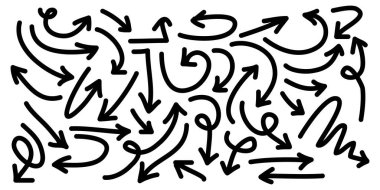 El çizimi Oklar simgeleri ayarlandı. Çeşitli yönlerde ok simgesi. Doodle vektör çizimi. beyaz arkaplanda izole edilmiş