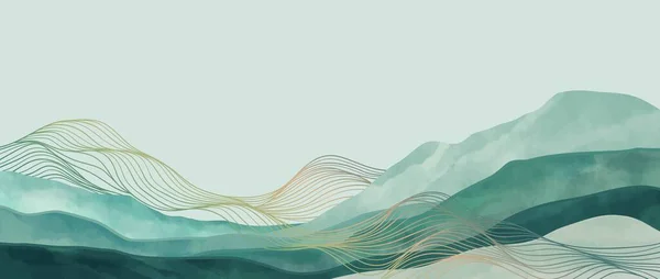 Mountain landscape watercolor painting illustration with line art pattern. Abstract contemporary aesthetic backgrounds landscapes. mountains, hills and skyline