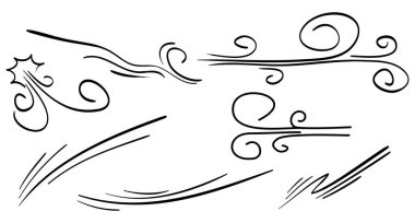 Karalama rüzgarı esintisi, beyaz arka planda izole edilmiş fırtına tasarımı. vektör el çizimi resimleme