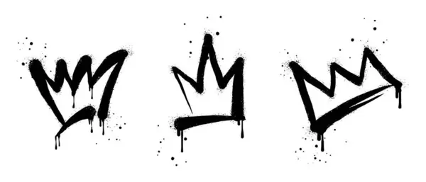 collection of Spray painted graffiti crown sign in black over white. Crown drip symbol. isolated on white background. vector illustration