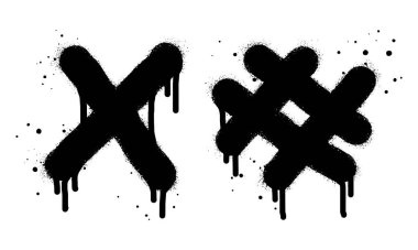 Sprey boyalı grafiti X haçı, etiket tasarımı element damlası sembolü. Beyaz arka planda izole edilmiş. vektör illüstrasyonu
