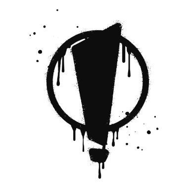 Sprey, beyaz üzerine siyah ile grafiti ünlem işareti çizdi. Tehlike uyarısı sembolü. Beyaz arka planda izole edilmiş. vektör illüstrasyonu