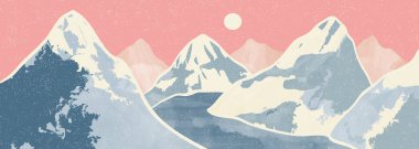 Kış dağları. Orta yüzyıl modern minimalist sanat baskısı. Soyut dağ, çağdaş estetik arka planlar, manzara. vektör çizimleri