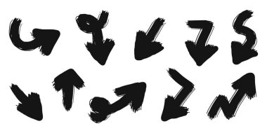 El çizimi Oklar simgeleri ayarlandı. Çeşitli yönlerde ok simgesi. Doodle vektör çizimi. beyaz arkaplanda izole edilmiş