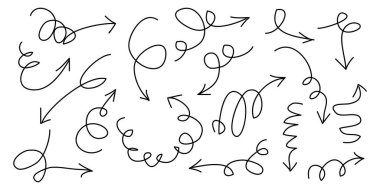 El çizimi Oklar simgeleri ayarlandı. Çeşitli yönlerde ok simgesi. Doodle vektör çizimi. beyaz arkaplanda izole edilmiş