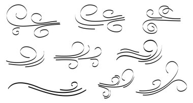 Karalama rüzgarı esintisi, beyaz arka planda izole edilmiş fırtına tasarımı. vektör el çizimi resimleme