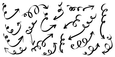 El çizimi Oklar simgeleri ayarlandı. Çeşitli yönlerde ok simgesi. Doodle vektör çizimi. beyaz arkaplanda izole edilmiş