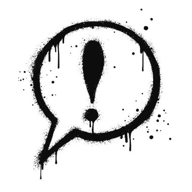 Sprey, beyaz üzerine siyah ile grafiti ünlem işareti çizdi. Tehlike uyarısı sembolü. Beyaz arka planda izole edilmiş. vektör illüstrasyonu