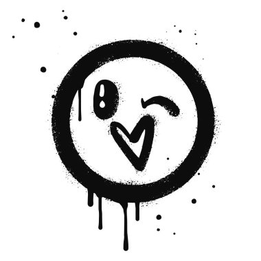 Smiling face emoticon character. Spray painted graffiti smile face with love in black over white. isolated on white background. vector illustration