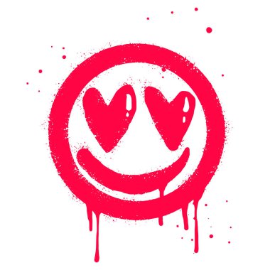 Gülen yüz ifadesi karakteri. Sprey boyalı grafiti gülümseyen yüz kırmızıyla beyaza karşı aşk. Beyaz arka planda izole edilmiş. vektör illüstrasyonu