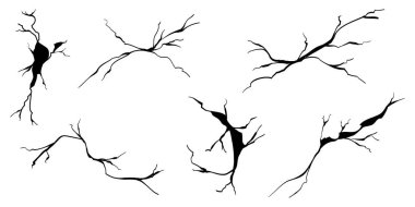 El çizimi çatlak duvar, zemin, cam, yumurta. Karalama molası seti. vektör illüstrasyonu