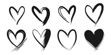 Doodle hearts on set. hand drawn style. love symbol. vector illustration