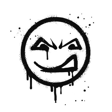 Anggry face emoticon character. Spray painted graffiti anger face in black over white. isolated on white background. vector illustration