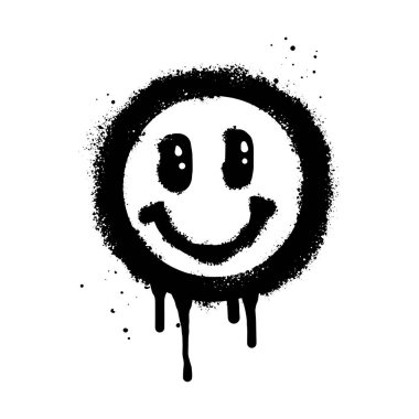 Smiling face emoticon character. Spray painted graffiti smile face in black over white. isolated on white background. vector illustration