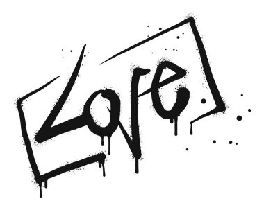 Sprey boyalı grafiti aşk kelimesi beyaza karşı siyahla yazıldı. Sprey sıkılmış aşk sözcükleri. Beyaz arka planda izole edilmiş. vektör illüstrasyonu