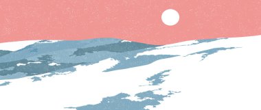 Dağlar çizimler yapıyor. Soyut çağdaş estetik arka planlar, manzaralar. baskı sanatı, poster, kapak, afiş