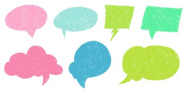 Çocuklar çizim yapıyor. Konuşma baloncukları çizgi roman setinde. Beyaz arka planda izole edilmiş. vektör illüstrasyonu