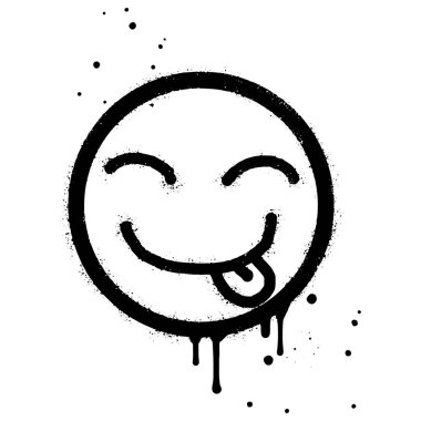 Face With Tongue out emoticon character. Spray painted graffiti smile face With Tongue out in black over white. isolated on white background. vector illustration
