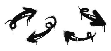 Sprey boyalı grafiti oku koleksiyonu. Beyazın üstüne siyah ok. Beyaz arka planda izole edilmiş. vektör illüstrasyonu