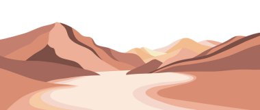 Düz tasarım arka planında dağlar, deniz, sahil ve tepeler var. yaratıcı minimalist modern sanat baskısı. baskı sanatı, poster, kapak, afiş