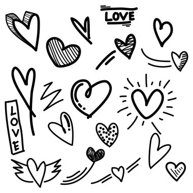 Doodle hearts on set. hand drawn style. love symbol. vector illustration