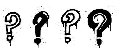 Set of Spray painted graffiti question marks in black over white. question drip symbol. isolated on white background. vector illustration
