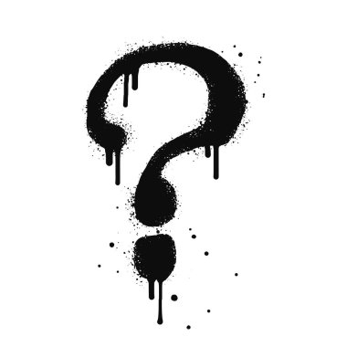 Sprey, graffiti soru işaretlerini beyazın üzerine siyaha boyadı. Soru damlası sembolü. Beyaz arka planda izole edilmiş. vektör illüstrasyonu