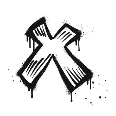 Spray painted graffiti check mark in black over white. X symbol. isolated on white background. vector illustration
