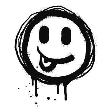 Face With Tongue out emoticon character. Spray painted graffiti smile face With Tongue out in black over white. isolated on white background. vector illustration