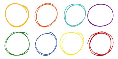 El çizimi renkli karalama çizgisi daireleri. İleti notu tasarım ögesi için daire çiz. vektör illüstrasyonu