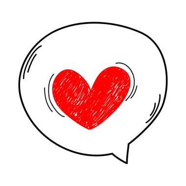 Kabarcık konuşmasında karalama kalpler. El çizimi tarzı. Sembol aşkı. vektör illüstrasyonu