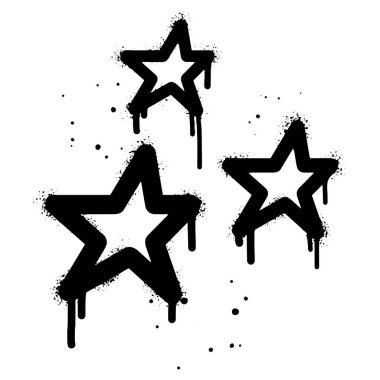 Sprey boyalı graffiti ışıltı simgesi. Siyah üstüne beyaz. Yıldızlar parlayan damlalar sembolü. Beyaz arka planda izole edilmiş. vektör illüstrasyonu
