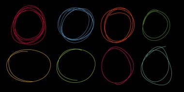 El çizimi renkli karalama çizgisi daireleri. İleti notu tasarım ögesi için daire çiz. vektör illüstrasyonu