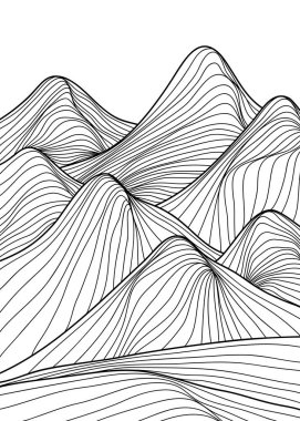 Dağ çizgisi çizimi. El çizimi stili. Soyut dağ, çağdaş estetik arka planlar, manzara. baskı sanatı, poster, kapak, afiş