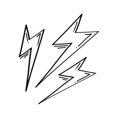 El, elektrik yıldırımını çekti. Gök gürültüsü ve gök gürültüsü. Beyaz arka planda izole edilmiş. vektör illüstrasyonu