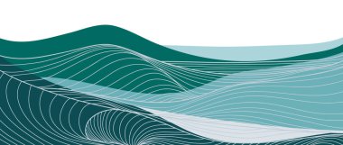 Çizgi sanatı, dağlar, deniz ve okyanus dalgalarıyla soyut dağ manzarası. yaratıcı minimalist modern sanat baskısı. baskı sanatı, poster, kapak, afiş