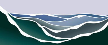 Okyanus dalgası çizimi. Yaratıcı minimalist modern sanat. Soyut çağdaş estetik arka planlar, manzaralar. Okyanus dalgası ve denizle. baskı sanatı, poster, kapak, afiş