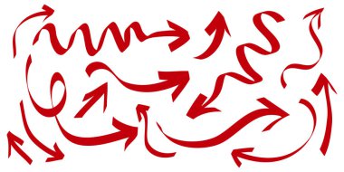 Doodle Arrows simgeleri ayarlandı. Çeşitli yönlere el çizimi ok simgesi. beyaz arkaplanda izole edilmiş