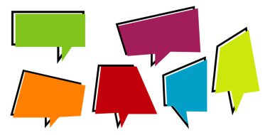 Çocuklar çizim yapıyor. Konuşma baloncukları çizgi roman setinde. Beyaz arka planda izole edilmiş. vektör illüstrasyonu