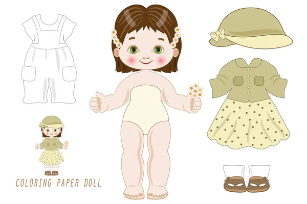 切り取るための服と色にドレスアップ紙人形 — ストックベクタ