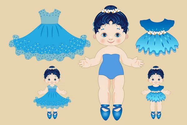 Paper Doll Illustration Little Ballerina Blue Clothes — Stock Vector