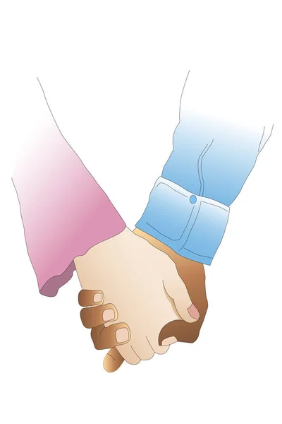 白人女性と黒人男性によって形成されたカップルの手の表現 — ストックベクタ