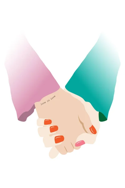Main Dans Main Couple Avec Deux Figures Féminines — Image vectorielle