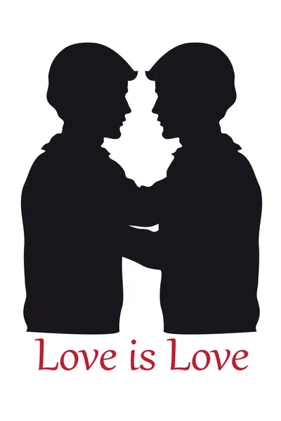 Black Silhouette Male Couple White Background Inscription Love Love Red — Stock Vector