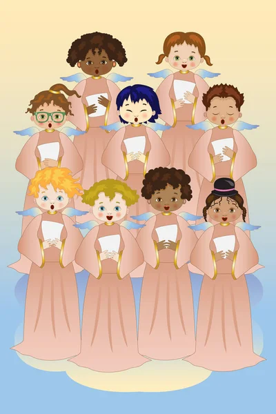 Choir Young Angels Each Group Angels Different Level — Stock Vector