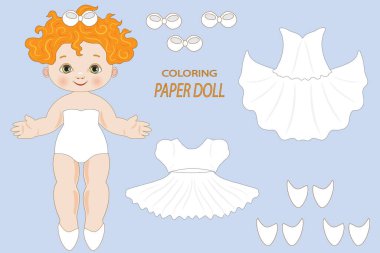 Paper doll representing a ballerina with clothes to easily paint for girls clipart