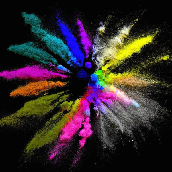 Explosion Colorful Powder Isolated Dark Black Background Holi Paint Colour — Stock Photo, Image